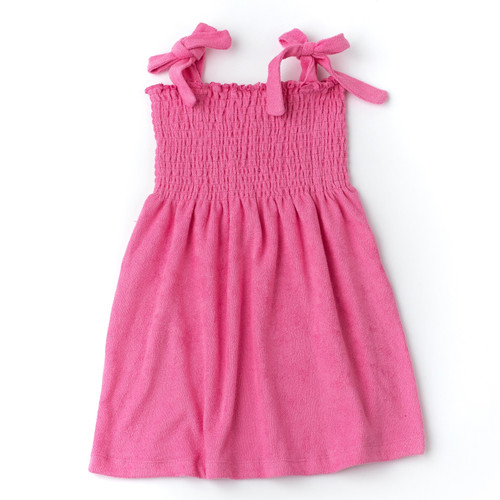 Shade Critters Hot Pink Terry Girls Smocked Tank Dress 3-14