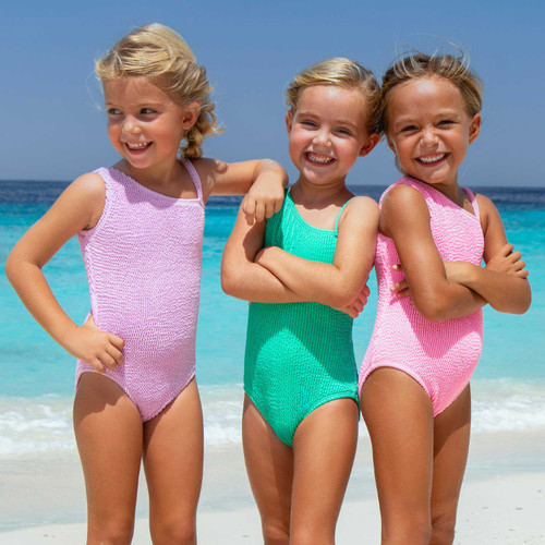 Shade Critters Alternative View of Swimsuit Pink Girls Crinkle Textured One Shoulder One Piece Swimsuit 3-14