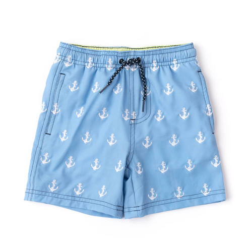 Shade Critters Blue Anchors Boys 4 Way Stretch Water Appearing Embroidered Swim Trunks 6m-10