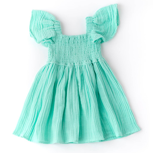 Shade Critters Mint Gauze Girls Smocked Flutter Sleeve Dress 3-14