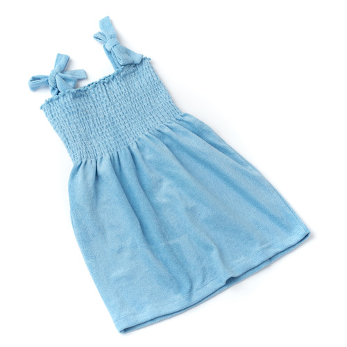 Detail of Blue Terry Girls Smocked Tank Dress 3-14 Detail of Blue Terry Girls Smocked Tank Dress 3-14