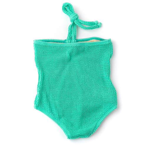 Detail of Green Girls Crinkle Textured Halter One Piece Swimsuit 4-14 Detail of Green Girls Crinkle Textured Halter One Piece Swimsuit 4-14