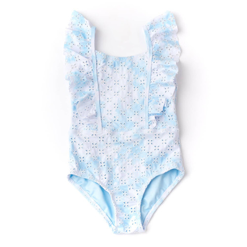 Shade Critters Blue Skies Girls Eyelet Ruffle Shoulder One Piece Swimsuit 6m-6