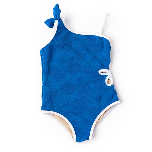 Shade Critters Royal Blue Floral Girls Textured Cut Out Daisy One Shoulder One Piece 2-10
