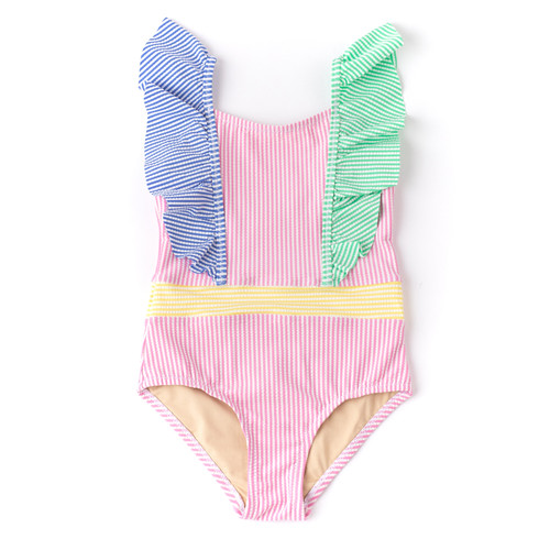 Shade Critters Multi Seersucker Girls Ruffle Shoulder One Piece 6m-6