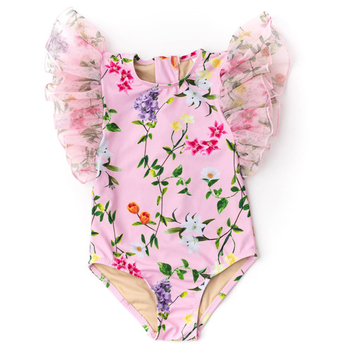 Shade Critters Wildflowers Girls Tulle Sleeve One Piece Swimsuit 6m-6