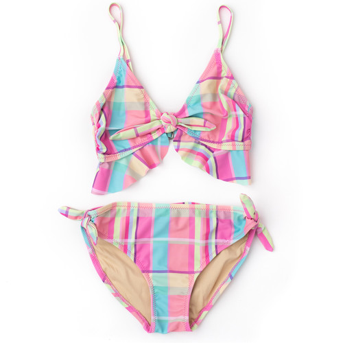 Shade Critters Summer Plaid Girls Ruffle Bikini 7-14