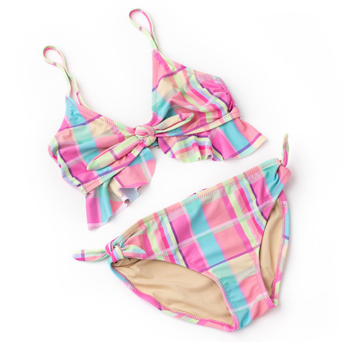 Detail of Summer Plaid Girls Ruffle Bikini 7-14 Detail of Summer Plaid Girls Ruffle Bikini 7-14