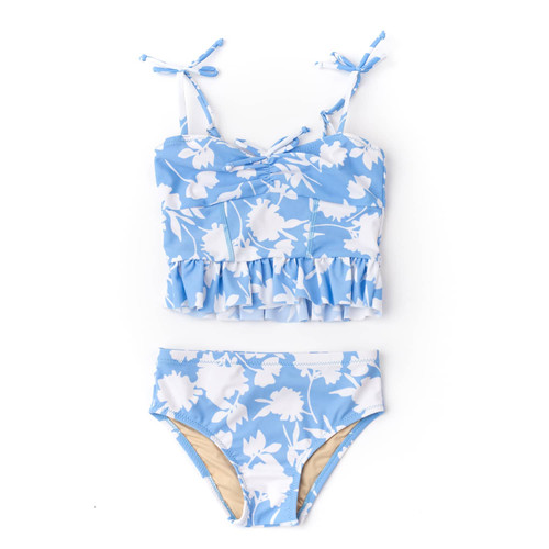 Shade Critters Blue Floral Girls Peplum Bikini 4-14