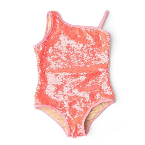 Shade Critters Coral Girls Sequin One Shoulder One Piece Swimsuit 3t-10