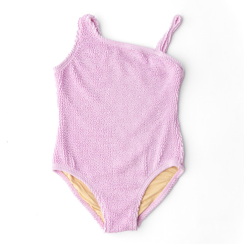 Shade Critters Lavender Crinkle Girls One Shoulder One Piece Swimsuit 3t-14