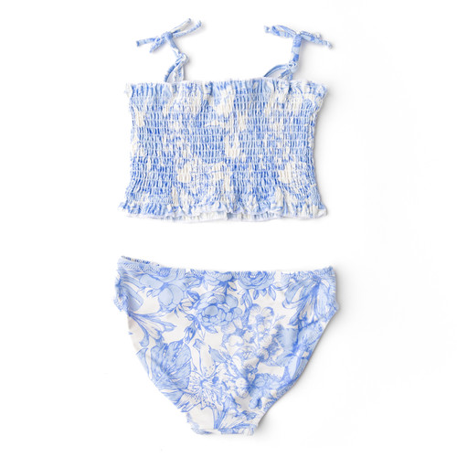 Children's Bathing Suit By Shade Critters Tropical Blues Smocked Two Piece Swimsuit 4t-14 Children's Bathing Suit By Shade Critters Tropical Blues Smocked Two Piece Swimsuit 4t-14