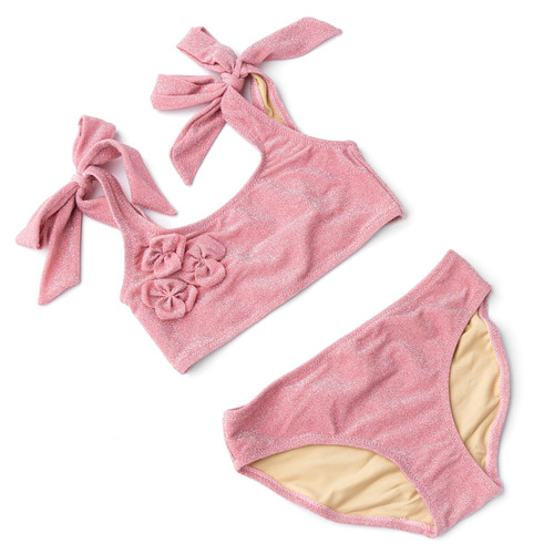 Children's Swimwear by  Shade Critters Coral Girls Shimmer Flower Two Piece Swimsuit 4t-14 Children's Swimwear by  Shade Critters Coral Girls Shimmer Flower Two Piece Swimsuit 4t-14