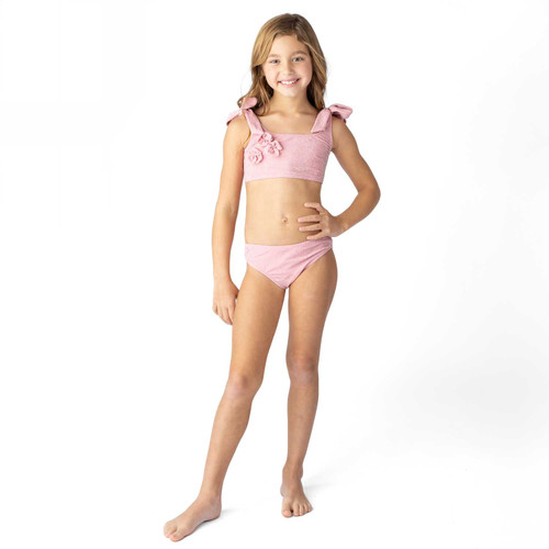 Detail of Shade Critters Coral Girls Shimmer Flower Two Piece Swimsuit 4t-14 Detail of Shade Critters Coral Girls Shimmer Flower Two Piece Swimsuit 4t-14