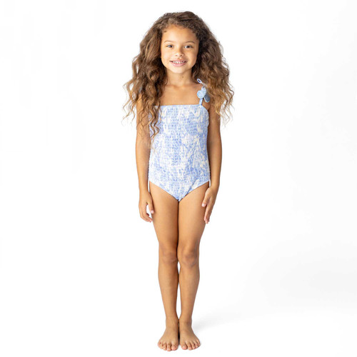 Blue Blossoms Girls Smocked One Piece Swimsuit 6m-10 - Shade