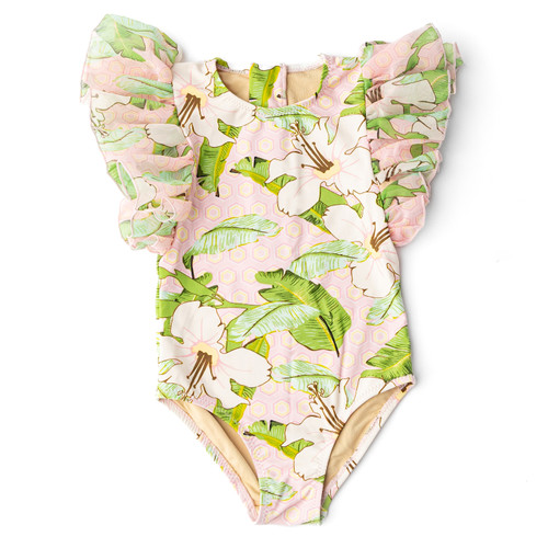 Wildflowers Girls Tulle Sleeve One Piece Swimsuit 6m-6