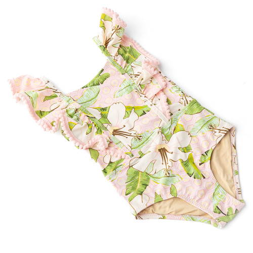 Children's Bathing Suit By Shade Critters Hibiscus Botanical Pink Girls Ruffle One Shoulder One Piece Swimsuit 6m-6 Children's Bathing Suit By Shade Critters Hibiscus Botanical Pink Girls Ruffle One Shoulder One Piece Swimsuit 6m-6