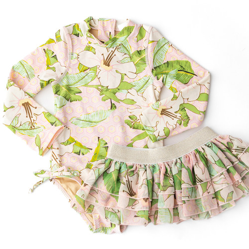 Children's Swimwear by  Shade Critters Hibiscus Botanical Pink Girls Long Sleeve One Piece & Tutu Swimsuit Set 6m-6 Children's Swimwear by  Shade Critters Hibiscus Botanical Pink Girls Long Sleeve One Piece & Tutu Swimsuit Set 6m-6