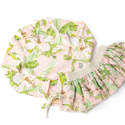 Shade Critters Hibiscus Botanical Pink Girls Long Sleeve One Piece & Tutu Swimsuit Set 6m-6 Shade Critters Hibiscus Botanical Pink Girls Long Sleeve One Piece & Tutu Swimsuit Set 6m-6