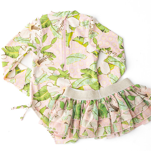 Children's Bathing Suit By Shade Critters Hibiscus Botanical Pink Girls Long Sleeve One Piece & Tutu Swimsuit Set 6m-6 Children's Bathing Suit By Shade Critters Hibiscus Botanical Pink Girls Long Sleeve One Piece & Tutu Swimsuit Set 6m-6