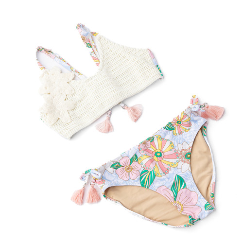 Children's Swimwear by  Shade Critters Retro Floral Tween Girls Crochet Tie Back Two Piece Swimsuit 7-14 Children's Swimwear by  Shade Critters Retro Floral Tween Girls Crochet Tie Back Two Piece Swimsuit 7-14