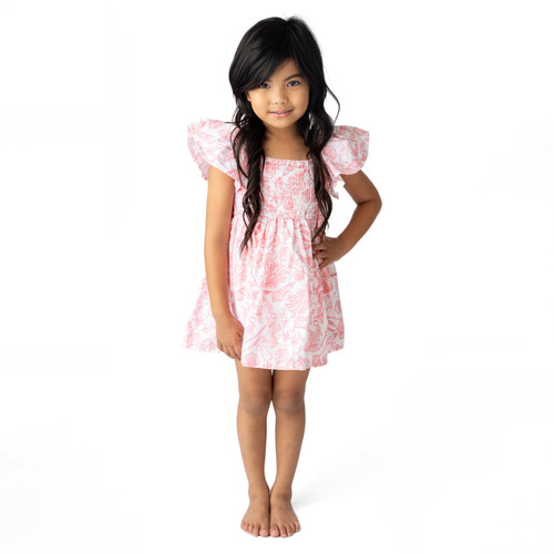 Seaside Toile Girls Cotton Smocked Dress 3t-14