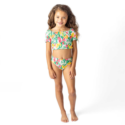 Cute Swimwear by Shade Critters Fruit Punch Girls Smocked Puff Sleeve Two Piece Swimsuit 2t-10