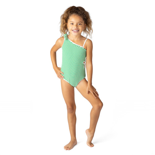 Kids Swim Brand Shade Critters Green Stripe Girls Ribbed Daisy Cut Out One Piece Swimsuit 2t-10
