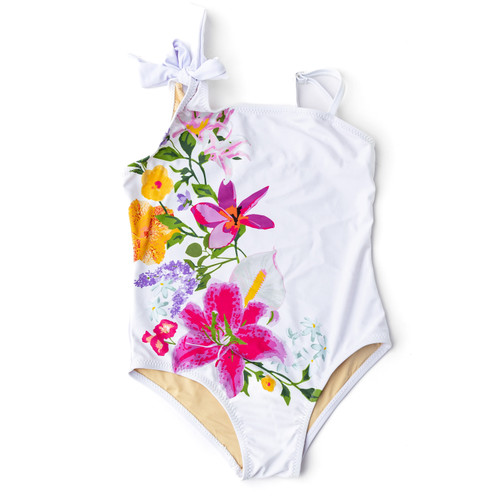 Alternative shot of Shade Critters Summer Gardens Girls One Shoulder One Piece Swimsuit 3t-10