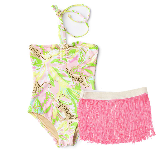Cute Swimwear by Shade Critters Palm Beach Leopard Girls Halter One Piece & Fringe Skirt Swim Set 4t-14 Cute Swimwear by Shade Critters Palm Beach Leopard Girls Halter One Piece & Fringe Skirt Swim Set 4t-14