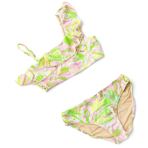 Kids Swim Brand Shade Critters Palm Beach Leopard Girls One Shoulder Two Piece Swimsuit 4t-14 Kids Swim Brand Shade Critters Palm Beach Leopard Girls One Shoulder Two Piece Swimsuit 4t-14