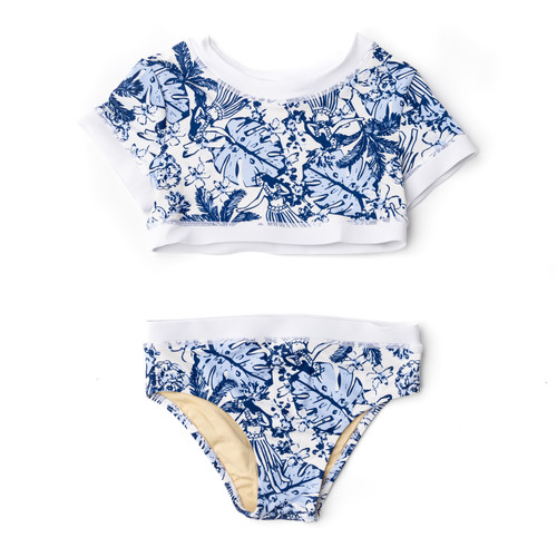 Alternative shot of Shade Critters Tiki Tides Girls Cropped Short Sleeve Two Piece Swimsuit 4t-14