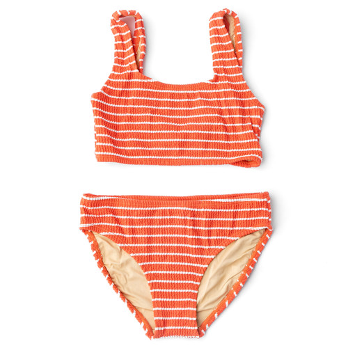 Shade Critters Orange Stripe Girls Crinkle Two Piece Swimsuit 2t-10
