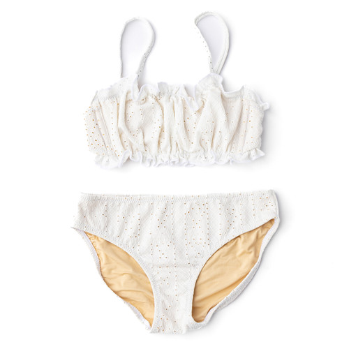 Shade Critters White Eyelet Girls Smocked Two Piece Swimsuit 4t-14