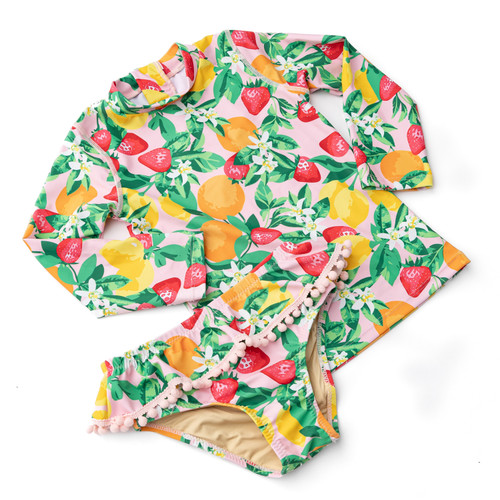 Shade Critters Fruit Punch Girls Girl Rashguard Swim with Pom Pom Trim Set 6m-6 Shade Critters Fruit Punch Girls Girl Rashguard Swim with Pom Pom Trim Set 6m-6