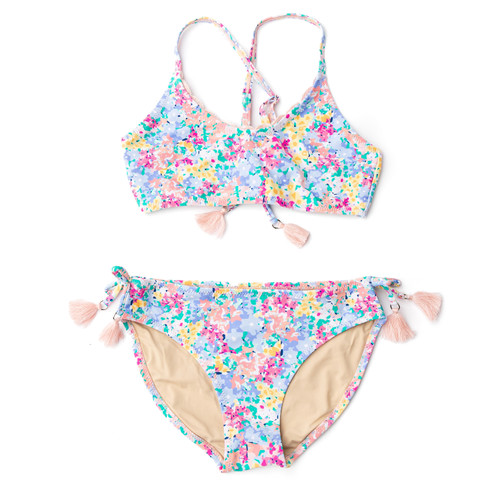 Alternative shot of Shade Critters Spring Blooms Tween Girls Tie Back Two Piece Swimsuit 7-14