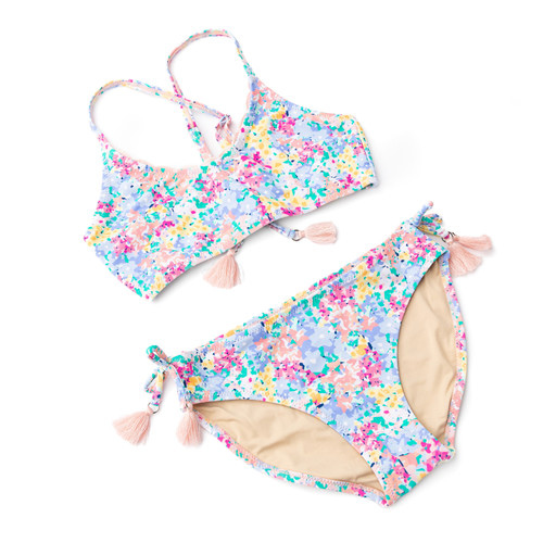 Cute Swimwear by Shade Critters Spring Blooms Tween Girls Tie Back Two Piece Swimsuit 7-14