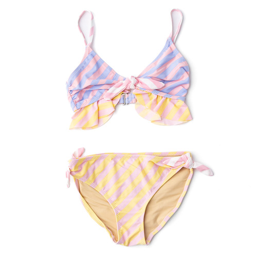 Alternative shot of Shade Critters Pastel Stripe Tween Girls Ruffle Two Piece Swimsuit 7-14