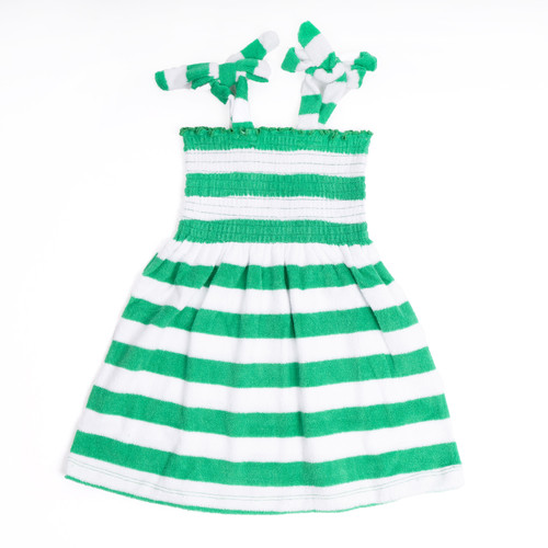 Best Kids Swimwear Brand Shade Critters Green Stripe Girls Terry Smocked Tie Top Dress 3t-14 Best Kids Swimwear Brand Shade Critters Green Stripe Girls Terry Smocked Tie Top Dress 3t-14