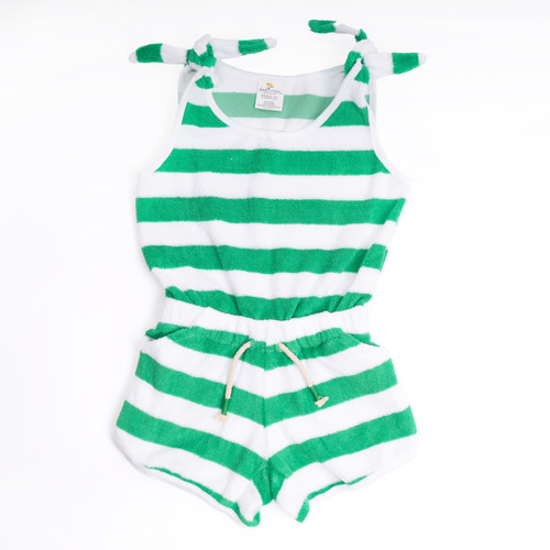 Shade Critters Green Stripe Girls Terry Romper 3t-14