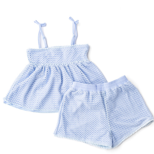 Shade Critters Light Blue Girls Crochet Peplum Tank & Short Cover Up Set 3t-14 Shade Critters Light Blue Girls Crochet Peplum Tank & Short Cover Up Set 3t-14
