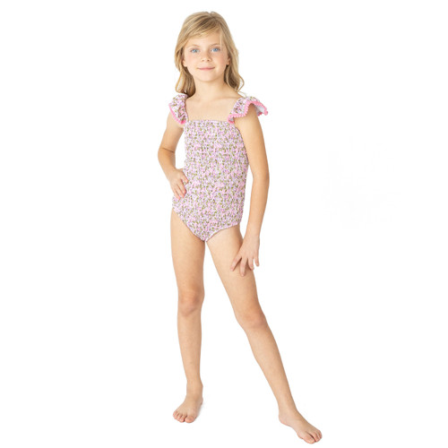 Blushing Blooms Girls Smocked One Piece Swimsuit 6m-10