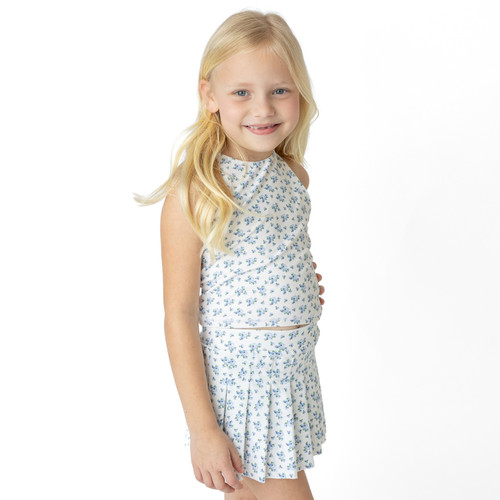 Shade Critters Cottage Floral Blue Pleated Tennis Skirt