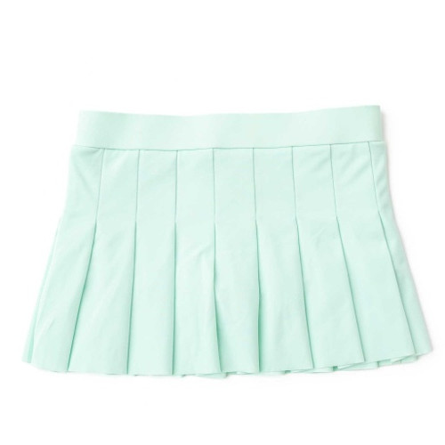 Front View: A front view of the Mint Girls Pleated Active Skirt by Shade Critters, showing crisp pleats and smooth mint fabric.