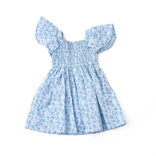 Shade Critters girls cotton smocked dress in coastal gardens floral print with puff sleeves, lightweight kids summer dress.