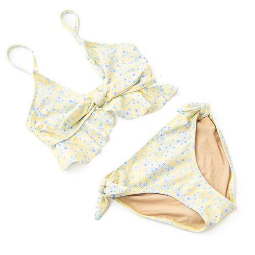 Tween girls butter blooms floral bikini with ribbed texture and ruffle detail, stylish kids two piece swimsuit.