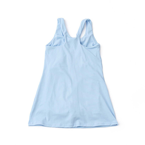 Girls blue active dress with racerback style and comfortable stretch, everyday kids activewear.