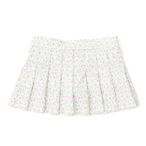 Shade Critters girls pleated active skirt in cottage floral lilac print, lightweight kids activewear with flowy design.