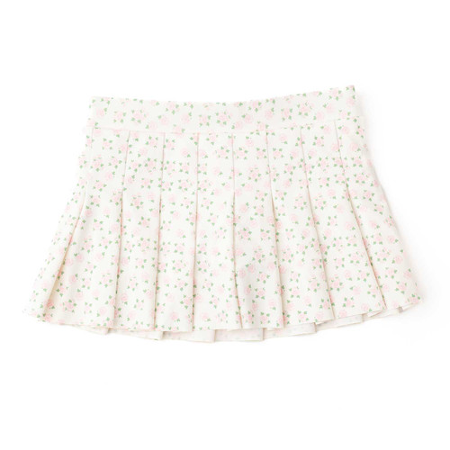 Shade Critters girls pleated active skirt in cottage floral pink print, lightweight kids activewear with flowy design.
