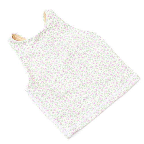 Girls lilac ditsy floral tank top with soft stretch fabric, stylish kids activewear.